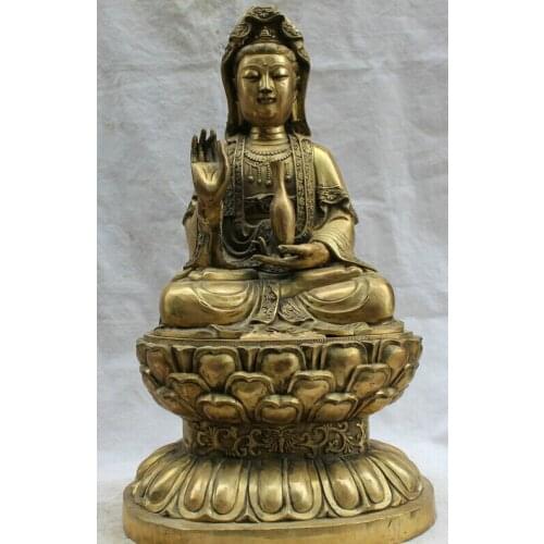 Fast shipping USPS to USA S2520 26" Chinese Buddhism Brass Seat lotus Kwan-yin Guan Yin Boddhisattva Statue