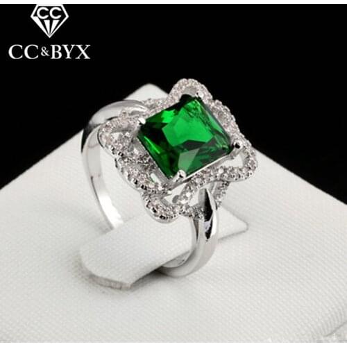 CC Jewelry Ring For Women Fashion Jewelry Vintage Green Stone White Gold-Color Rings Bridal Wedding Engagement Anillo CC1112