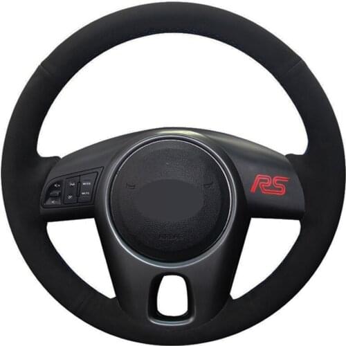 Car Steering Wheel Cover Hand-stitched Black Genuine Leather Suede For Kia Forte 2009-2014 Soul 2010-2013 Rio 2009-2011