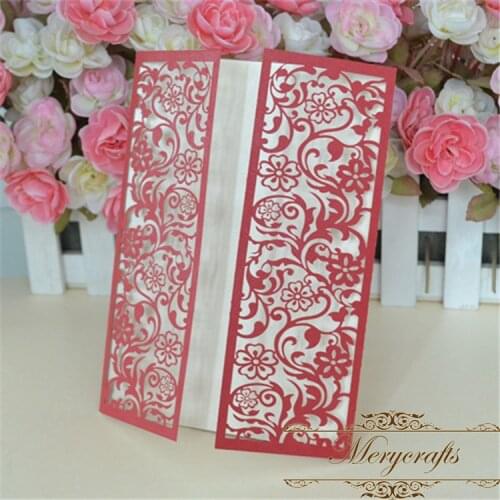Latest wedding card design flower red color laser cut bluk wedding invitations
