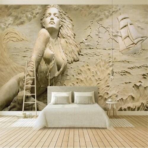 Milofi European style golden 3D stereo relief seaside sexy beauty background wall paper mural