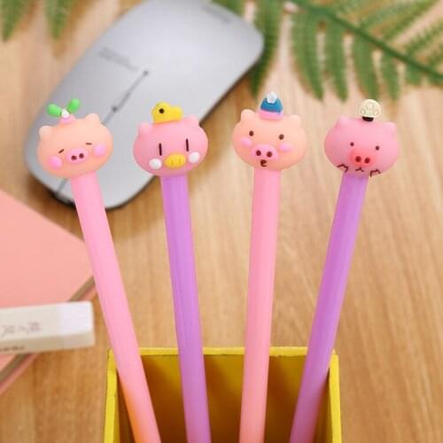 24 pcs Cartoon pig gel pen creative student exam black cute stationery cute pet pig style kawaii stationery