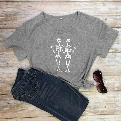 One Drink Skeleton gothic t-shirt funny unisex women graphic camisetas grunge street style Fashion 100% Cotton tee top tshirt