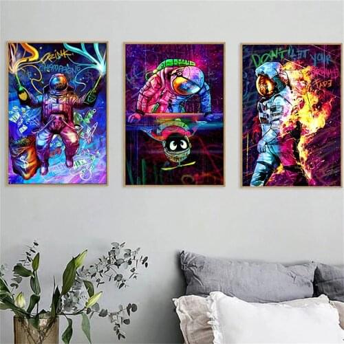 Graffiti astronaut Poster Wall Art Nodic Decor Cartoons Astronaut Space Canvas Painting Picture For Kids Bedroom Decoration