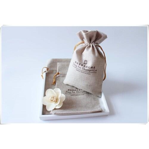 Customized Logo jute pouch Drawstring bag Jewelry hotel supplies packaging Bags free shipping