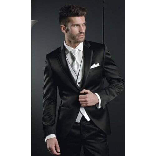 Custom Made Groom Tuxedo Black Groomsmen Notch Lapel Wedding/Dinner Suits Best Man Bridegroom (Jacket+Pants+Tie+Vest) B467