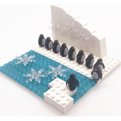 Creator Building Blocks 10 Penguins Glacier Compatible Moc Bricks Icy Snow World Montessori Toys for Children DIY Gift Baseplate