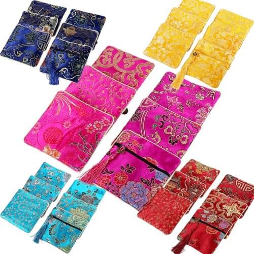 Mini Classic Chinese Embroidery Jewelry Bag Organizer Silk Tassel Traditional Pouch Portable