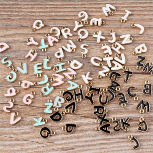Mini Order Enamel Alloy Charms Oil Drop Gold Tone Plated Initial Letters A-Z English Character Alphabet Jewelry Pendant Charm