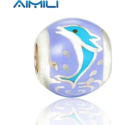 Fashion Dolphin Shape Charms 925 Sterling Silver Blue Enamel Animal Charms Fits Diy Accessories Bracelets AMLD015H20