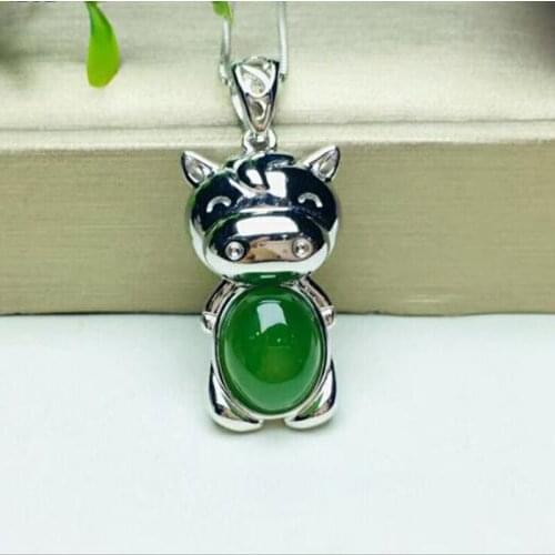 Fashion Jewelry Green Jasper Pendant Twelve Chinese Zodiac for Amulet Free S925 Silver Necklace Jade