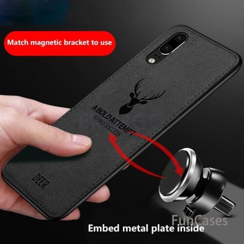 Hot Cloth Texture Deer 3D Soft TPU Magnetic Car Case For Huawei P20 Pro Built-in Magnet Plate Case For Huawei P20 P20 Lite Cover