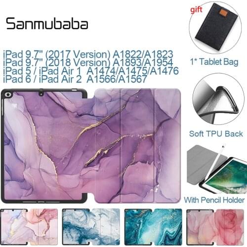 Sanmubaba TPU Soft Back Case For iPad 9.7'' 2018 With Pencil Holder For iPad6/Air 2 iPad5/Air 1 PU Leather Flip Fold Smart Cover