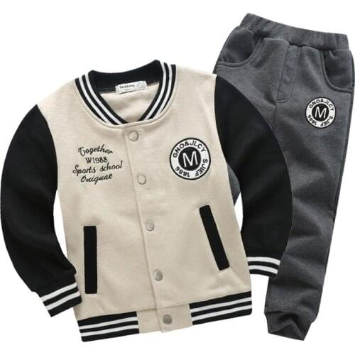 Boys Girls Clothing Sets 2018 Autumn Children Coat Letter Pattern Student Baseball Wea Kids Jacket +pants Kids Clothing Sets