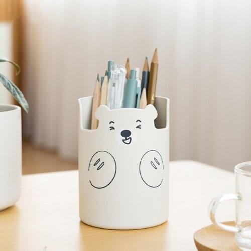 Plastic Cute Bear Pencil Holder Cell Phone Stand Pencil Holder for Desk Office Pen Organizer Makeup Brush Holder Container