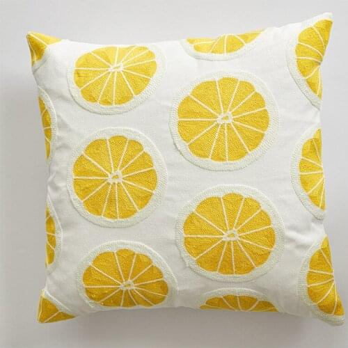 Lemon Cushion Cover Yellow Lemon Pillowcase Canvas Cotton Square Embroidery Pillow Cover 45x45cm Decoration Nursery Room Spring