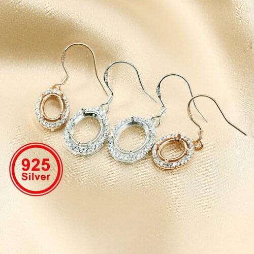 Multiple Size Oval Bezel Solid 925 Sterling Silver DIY Prong Hook Earrings Settings Bezel 1702197
