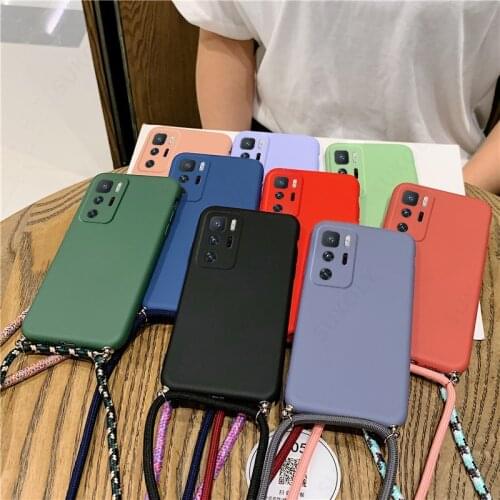 Silicone Landyard Case For Xiaomi Redmi Note 10 Pro 9 9s 8T 8 9T K40 Mi 11 10T Lite Poco X3 NFC F3 Camera Protection Strap Cover