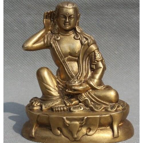 Tibet Tibetan Buddhism Brass Seat Deer Head Milarepa Buddha Master Statue