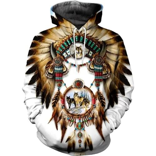 2020 Fashion Bohemia style Hoodie Native Indian Wolf 3D Print casual hooded sweatshirts Harajuku streetwear sudadera hombre