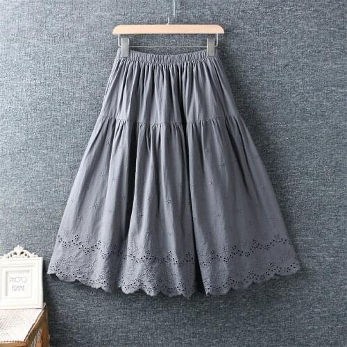 2021 New Spring Summer Women Skirt Mori Girl Fresh Embroidery Cotton and linen Loose Skirts Women