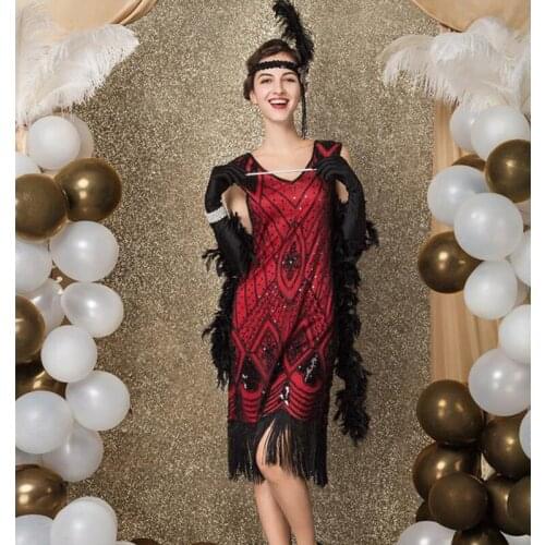 Womens Flapper Dresses 1920s V Neck Beaded Long Fringed Great Gatsby Vintage Art Deco Party Dress