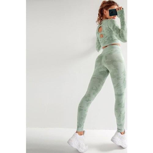 2pcs Seamless Women Yoga Set Gym Clothing Fitness Leggings + Cropped Shirts Sport Suit Women Long Sleeve Tracksuit Active Wear
