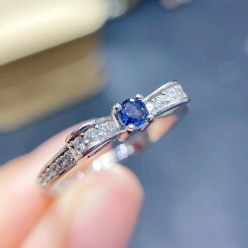 Natural real blue sapphire bowknot style ring Free shipping 3*3mm 0.15ct gemstone 925 sterling silver Fine jewelry Q208210