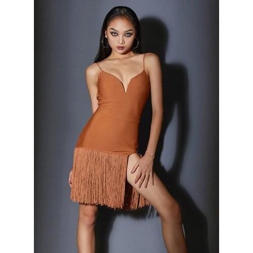 Fashion Women Latin Dance Dress Black Sexy Sling Practice Dress Ballroom Dance Competition Dresses Performance Costumes DQS6792