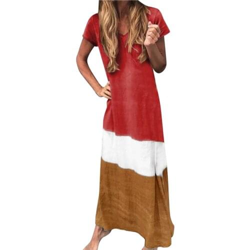 Dress For Women 2021 Women Plus Size Daily Tie-dyed Color Block Loose V Neck Short Sleeve Dress Beach Summer Sundrss Maxi Dress