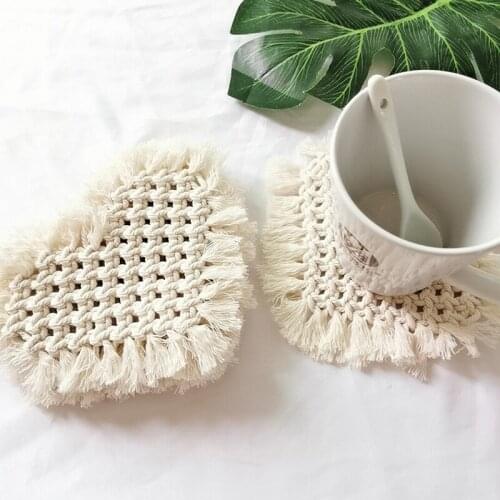 1PC Bohemian woven coaster heart shaped coaster Bowl Pad Handmade Placemats Table Padding Cup Mats Decoration Accessories