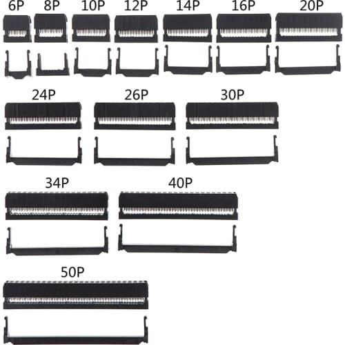 10set 6/8/10/12/14/16 Pin IDC Socket Pin Dual Row Pitch 2.54mm IDC Connector 6-50 Pin Cable Socket Plug Ribbon Cable Connector