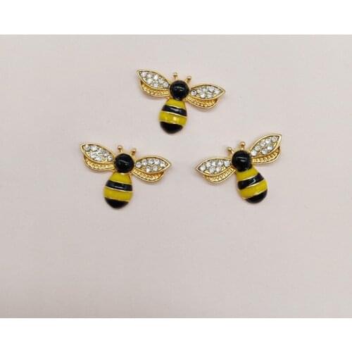10 Pcs/Lot New Golden Alloy Small Bee Pendant Rhinestone Insects Buttons Buckles Pin For Clothing DIY Bag Shoes Aceessories