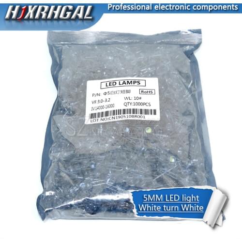 1000pcs white clight-emitting diodes white turn white 5mm led new and original hjxrhgal