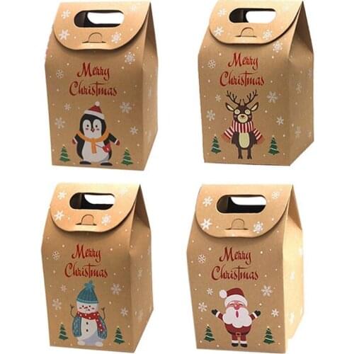 24Pcs Christmas Candy Box Snowflake Kraft Paper Bag 4 Cartoon Christmas Candy Box Handbag Candy Bag