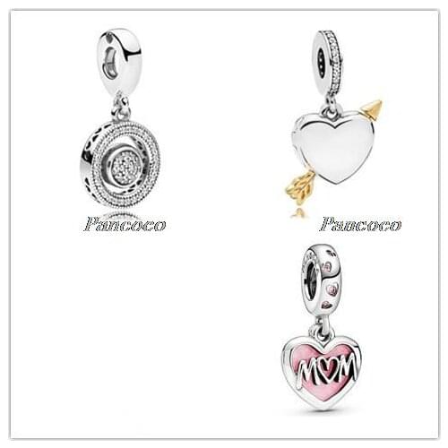 925 Sterling Silver Charm Mum Script Heart Dangle Charm Bead Fit Women Pandora Bracelet & Necklace Diy Jewelry