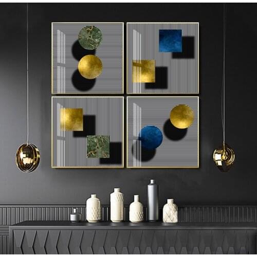Abstract Gold Circles Square Geometric Stripe Background Modern Wall Art Canvas Print Painting Poster Living Room Home Decor