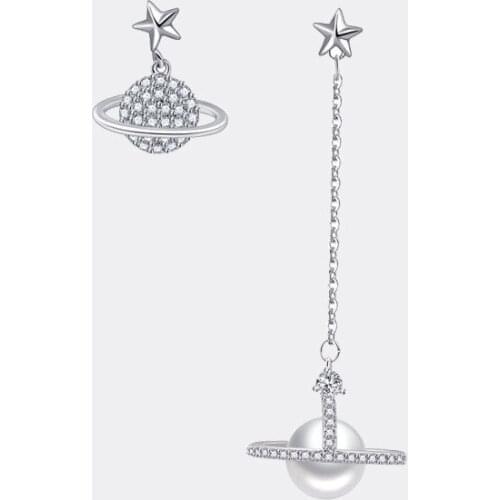 Ashion Cubic Zircon Asymmetry Dangle Earrings Long Hanging Moon Stud Earrings For Women Korean Style Jewelry Gift