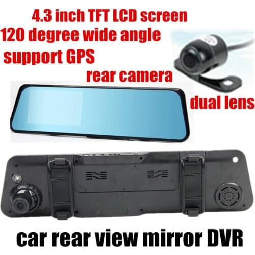Front 120 degree and back 170 degree wide angle dual lens Car Rearview Mirror DVR Camera Video recorder 4.3 inch TFT