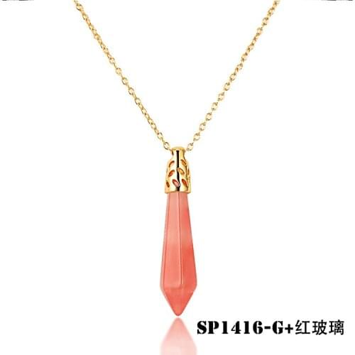 Free shipping lierzika stainless steel new model pink color lucky stone gold color necklace