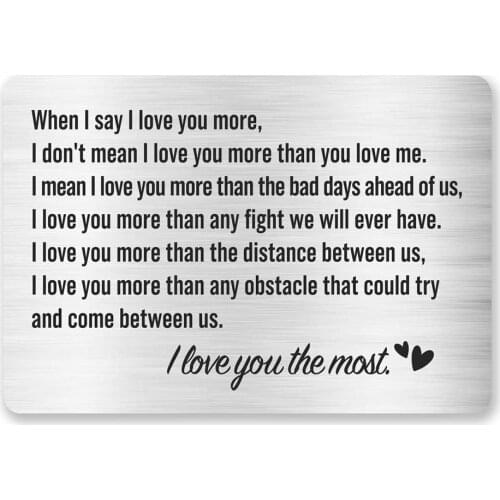 I Love You Engraved Wallet Card Inserts for Boyfriend Husband Fathers Day Christmas From Wife Couple Gifts DIY Custom Wholesale