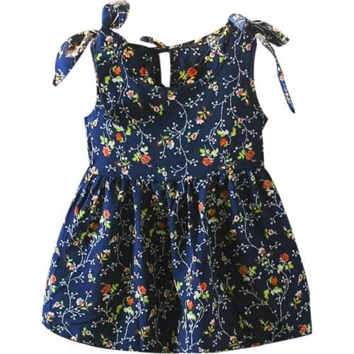 Baby Dress Girl Flower Print Retro Cotton Blend Outfit Girls Sleeveless Backless Bow Pattern Princess Party Dress Wholesale 19WS
