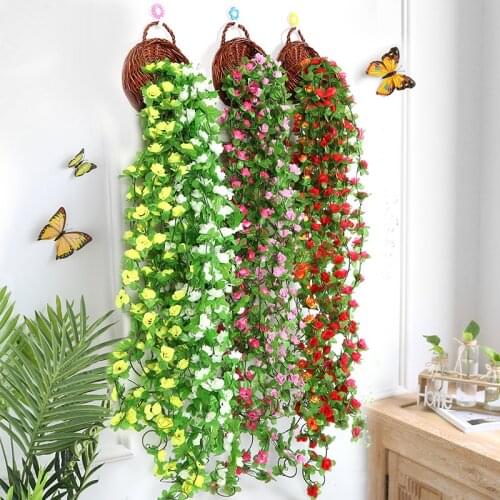 Simulation Faux Silk flowers Rose Flower Vine For Home Wedding Decoration Fake leaf DIY Hanging Garland Artificial Flowers