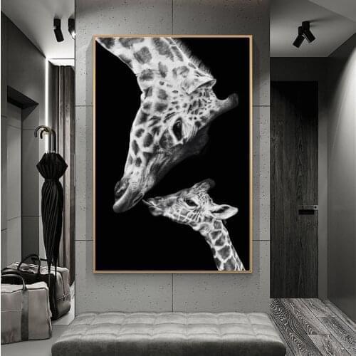 Giraffe Mother and Child Canvas Paintings On the Wall Art Posters and Prints Nordic Animals Funny Art Pictures Cuadros Decor