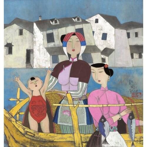 Classical Chinese boy women drying fish oil painting canvas painting printings printed on canvas wall art decoration picture