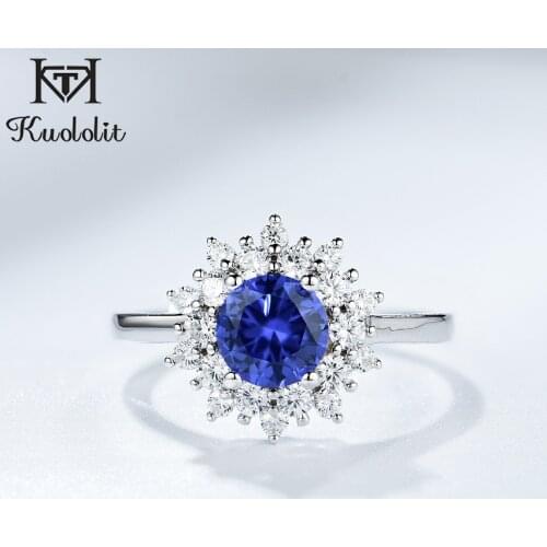 Kuololit Solid 925 Sterling Silver Rings For Women Purple Blue Tanzanite Gemstone Ring Wedding Engagement Band Fine Jewelry Gift