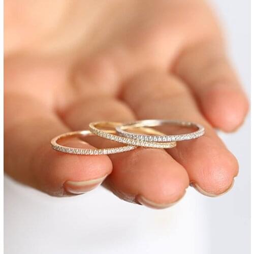 Womens Jewelry Micro Pave Cz Zircon Crystal Wedding Band Eternity Stacking Ring Fashion 1.0mm Rose Gold Anniversary Band