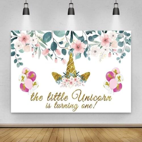 Laeacco Unicorn Baby 1st Baby Birthday Party Photography Backdrop Flowers Balloon Baby Shower Customized Background Photo Studio