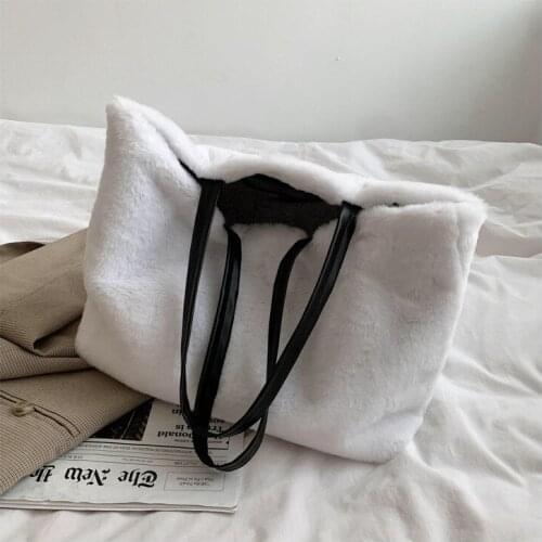 Fashion Winter Tote bag Women Plush handbag High capacity Faux Fur Women Big Shoulder Bag