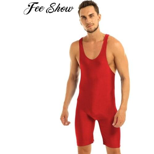 Mens One-piece Catsuit Bodysuit Sleeveless Modified Wrestling Singlet Boxer Shorts Tight Underwear Stretchy Gymnastics Body Suit